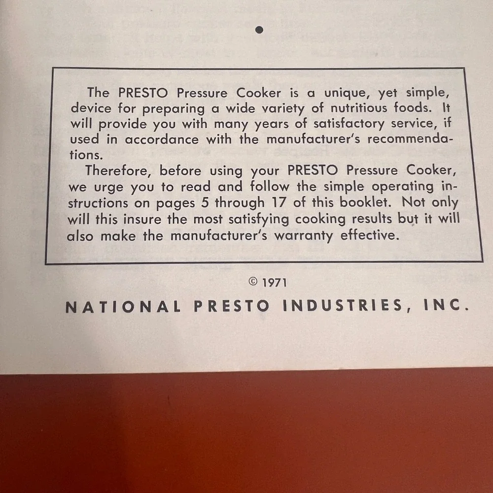 Vtg 1971 Presto Pressure Cooker Recipe and Instruction Book Time Tables 1970s